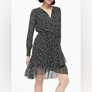 Banana Republic Black Smock Dress with Gray, Blue, Purple Polka Dots